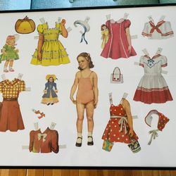 Vintage Antique Handmade Paper Doll Framed Collage Art Home Decor