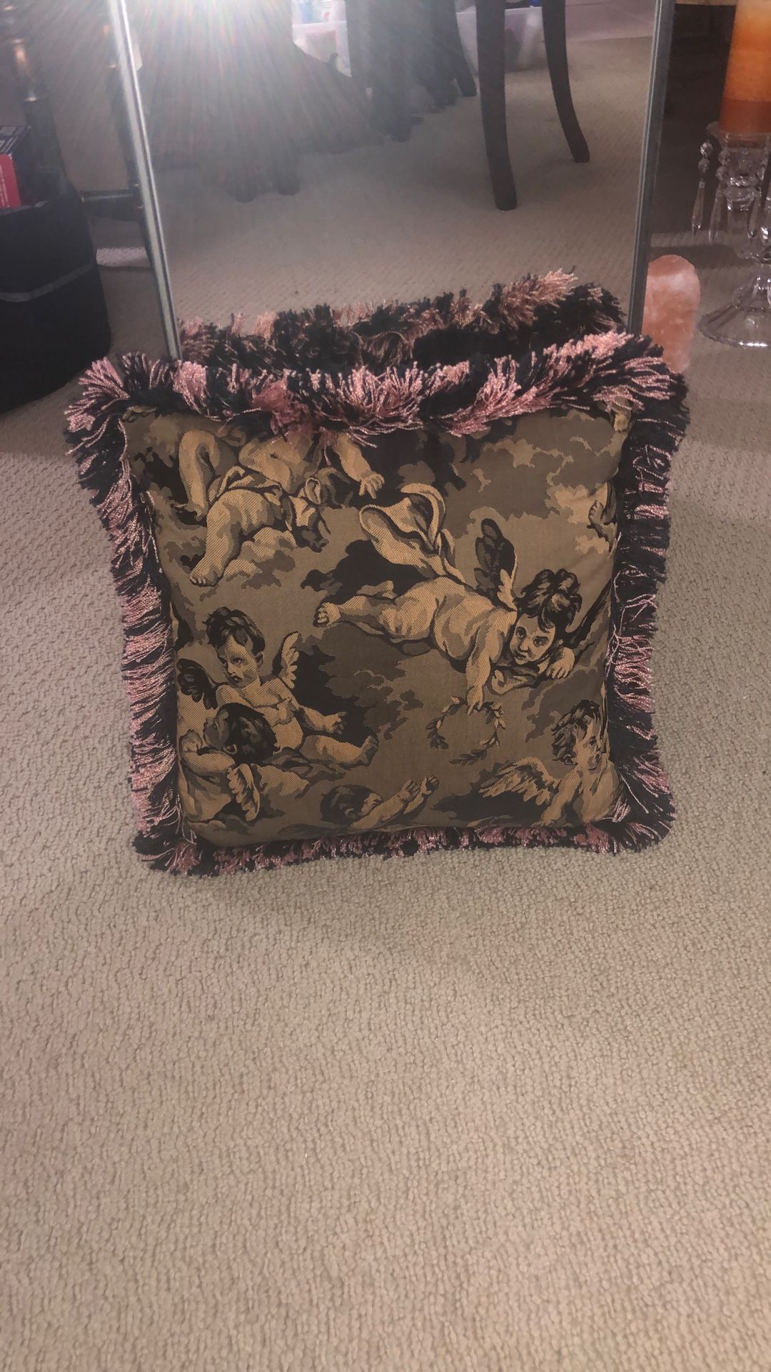 DECORATIVE CUSHION WITH FRINGE - Custom Made - Cotton Batting Filler