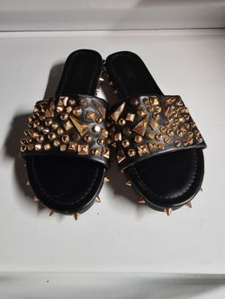 Black Slide Sandals with Gold Studs brand new