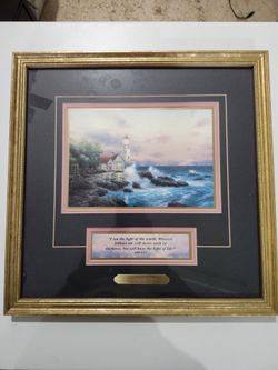 Thomas Kinkade Beacon of Hope Framed Accent Print COA John 8:12 Lighthouse