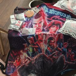 Stanger Things Drawstring Bag Stickers Buttons Necklace Coin Purse