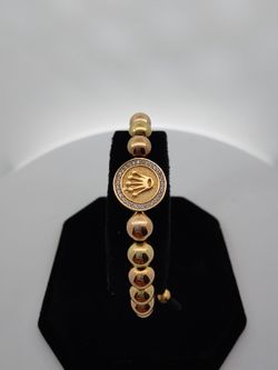 18K Gold Beaded Bracelet with Crown Charm