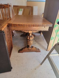 Solid Oak Carved Table And 4 Chairs