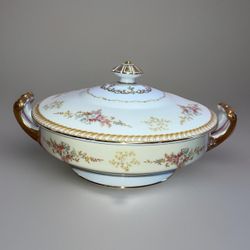 Vintage Noritake Farney Round Covered Vegetable Bowl with Lid Gold Trim Japan