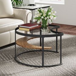 Modern Round Moon Glass Coffee Table with Storage Shelf – Brand New