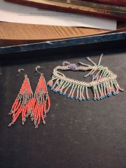 Beaded Fringe Earrings and Bracelet Set