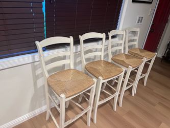 4 White Ladder-Back Rush Seat Chairs