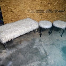 Faux Fur Vanity Bench And Matching Stools