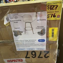 SaleSumo Colsted Biscuit Beige Upholstered Visit > Counter Stools with Swivel Seat...