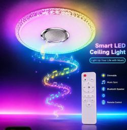 LED Flush Mount Ceiling Light Fixture,with Bluetooth Speaker,11 .4Inch,30 watt,Dimmable Music Lamp,RGB Color Changing Light with Remote Control,for Be