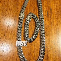 New 18k White Gold Cuban Link chain And Bracelet 