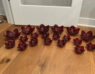 Set of 19 Ashland Blush Romance Textured Burgundy Glass Candle Holders with gold edging - 6Lg, 13Sm
