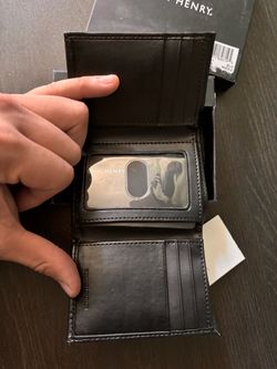 John Henry Black Leather Trifold Wallet