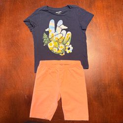 Old Navy Girls Graphic Tee and Children’s Place Bike Shorts Set