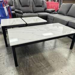 BRAND NEW 3 Pc Table Set, Coffee Table, Side End Tables, High Glass Marble Design 