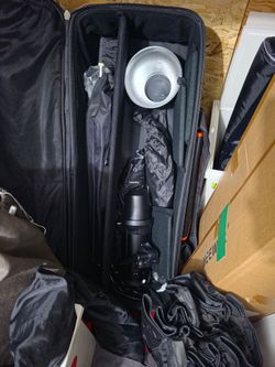 Photography setup - diffusers w/ stands, Gemini GS300II light, camera tripod and carry case