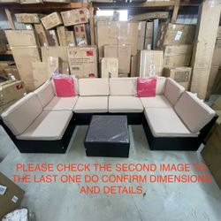 7 Piece Outdoor All-Weather Wicker Patio Furniture Set with Table - Beige