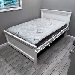 Solid Wood White Full Size Bed Nd Bamboo Mattress 