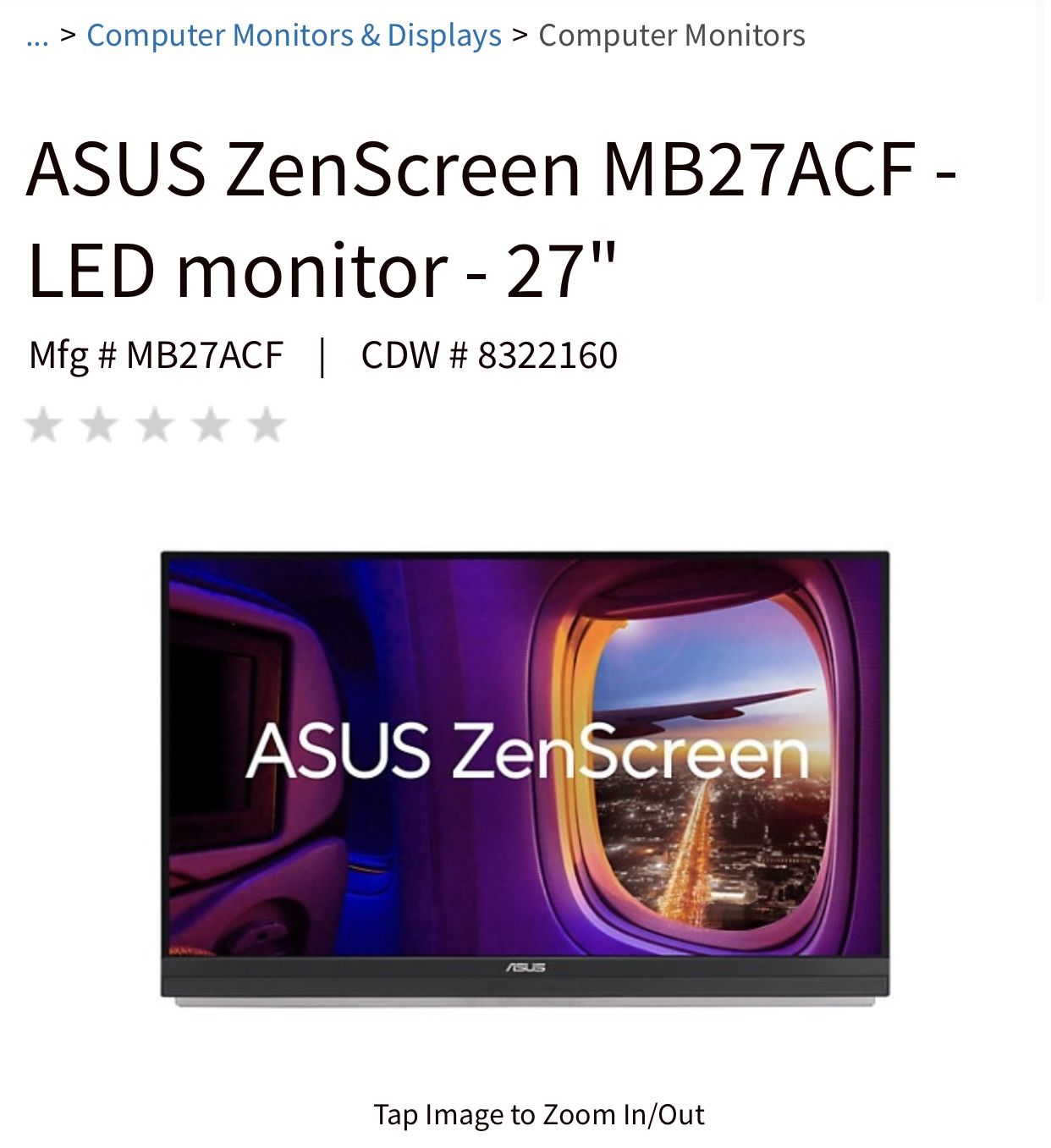 ASUS Zenscreen mb27Acf Led Monitor 27”