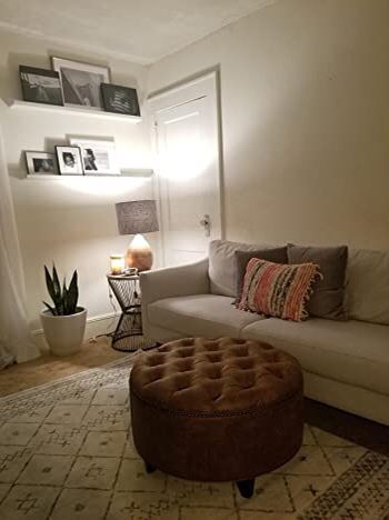 Chestnut Distressed Vegan Leather Traditional Tufted Ottoman