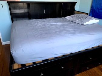 Black Full Size Bedframe With Shelves, Drawers, & Storage Under Bed