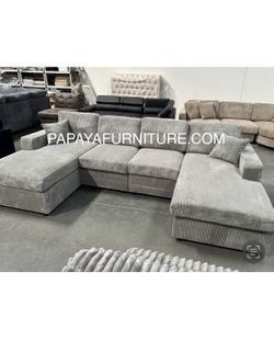 New Grey 120”L Double Chaise Sectional Sofa, Corduroy Sectional, U-Shaped Sectional, Grey Sectional With Chaise, Soft Plush Sectional,Sofa,Sectional C