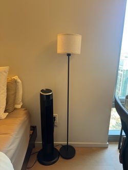 Black Floor Lamp with Linen Drum Shade