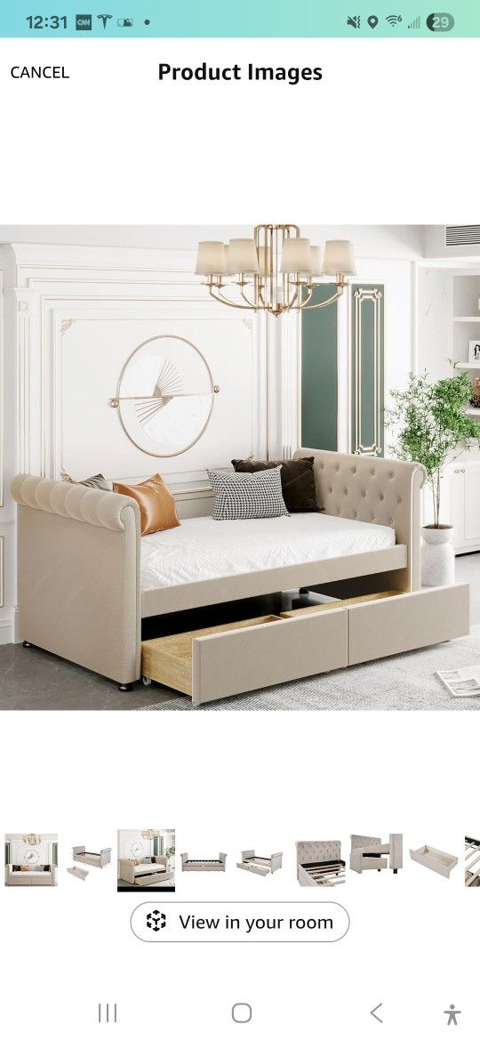 Harper & Bright Designs Twin Daybed with Storage Drawers, Twin Size Upholstered DaybedWood Upholstered Tufted Sofa Bed, No Box Spring