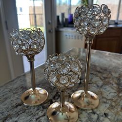 Gold and Crystal Candle Holder Centerpieces (9 sets of 3 candle holders)