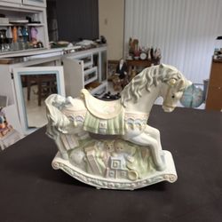 Glazed Porcelain Musical Rocking Horse Plays "Blue Danube Waltz" Works Great In Beautiful Pastels 8.75"L X 8.5"H X 3.5"W