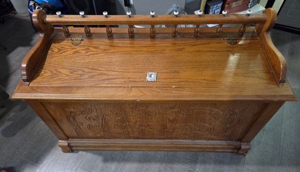 Wooden chest, wooden trunk, Storage, Hope chest, So,id oak outside, Cedar inside chest Length: 41 inches height: 19 inches Depth: 18 inches, Zip c