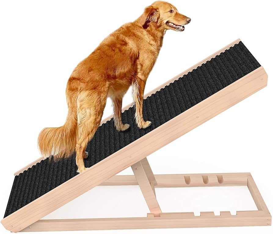 Burlington Paws Adjustable Dog Ramp for All Dogs and Cats - Folding Portable Pet Ramp for Couch or Bed with Non Slip Paw Traction Mat, 40”Long 
