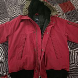 Gap Red Jacket With Fur Lined Hood Medium 