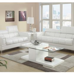 White Faux Leather Sofa And Love Seat Set (Free Delivery)