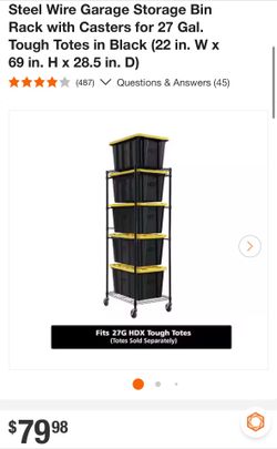 HDX Steel Wire Garage Storage Bin Rack with Casters for 27 Gal.