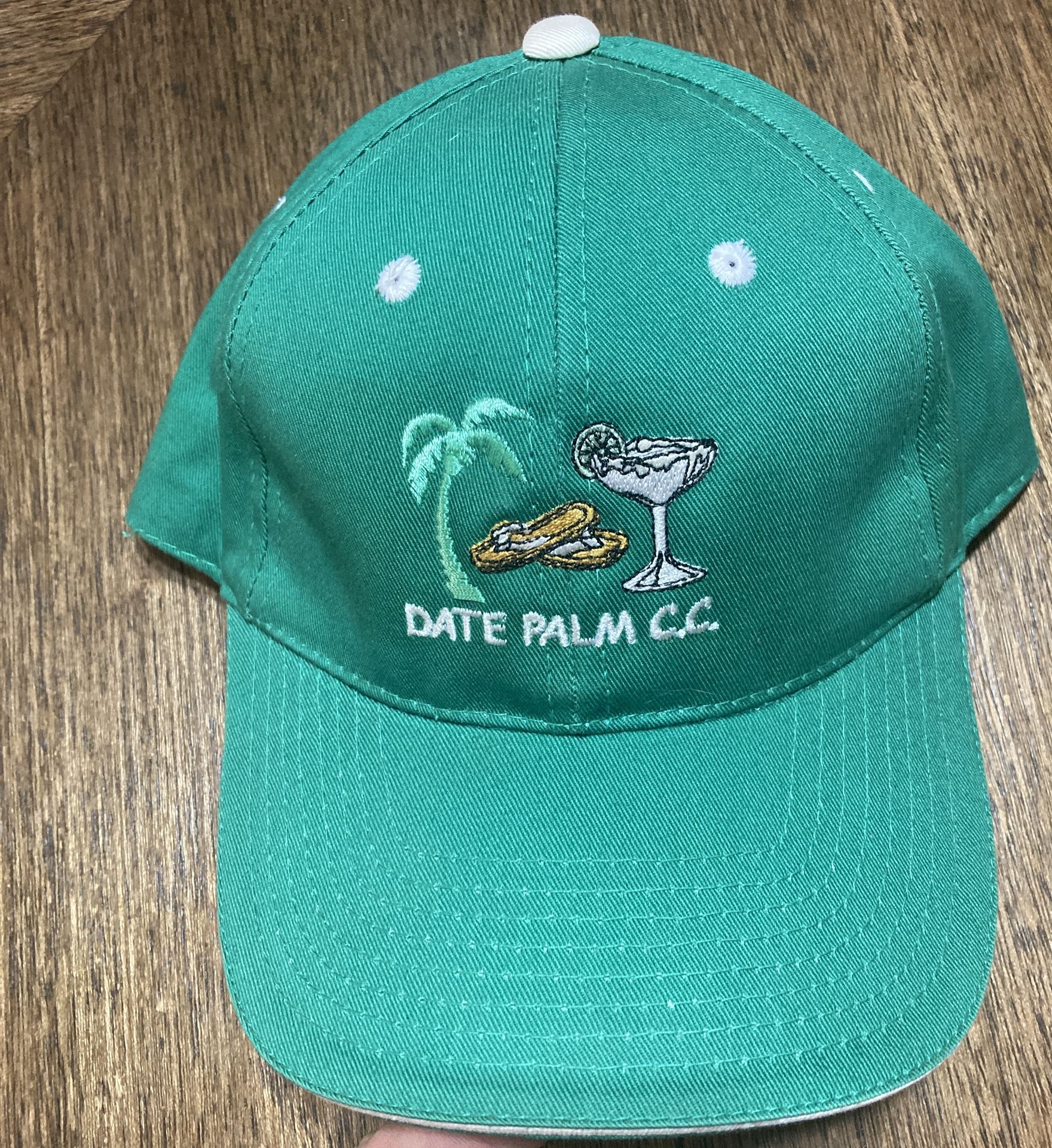 Date Palm C.C Golf Baseball Hat By Town Talk Green Adult Palm Springs California cap , beautiful front logo embroidered hit Good condition.