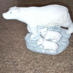 Special Vintage Mother Polar Bear With 2 Cubs On Ice Rare Find 