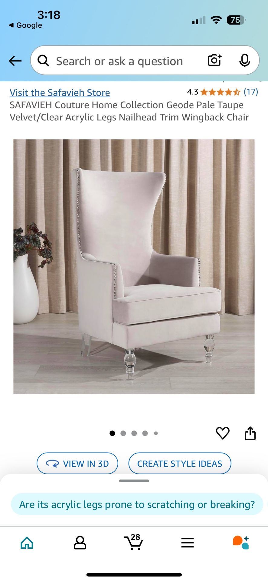 Pair Of SAFAVIEH Pale Taupe Armchairs