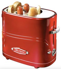 Nostalgia HDT600RETRORED Retro Pop-Up 2 Hot Dog and Bun Toaster, With Mini Tongs