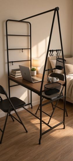 Metal Ladder Desk with Hooks and Mesh Baskets