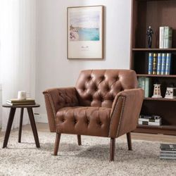 Accent Chair with Solid Wooden Legs, Comfy Cushion Wide Arm Chair in Morden Style, Tufted Backrest S