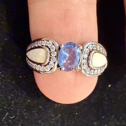 Women’s GENUINE OPAL AQUA MARINE STERLING SILVER 0.925 RING SZ 8