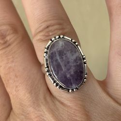 925 Sterling Silver Purple Charoite Gemstone Ring 6.5