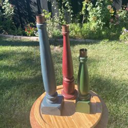 Set Of 3 Primitive Candle Holders