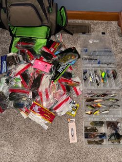 Assortment of bass fishing tackle
