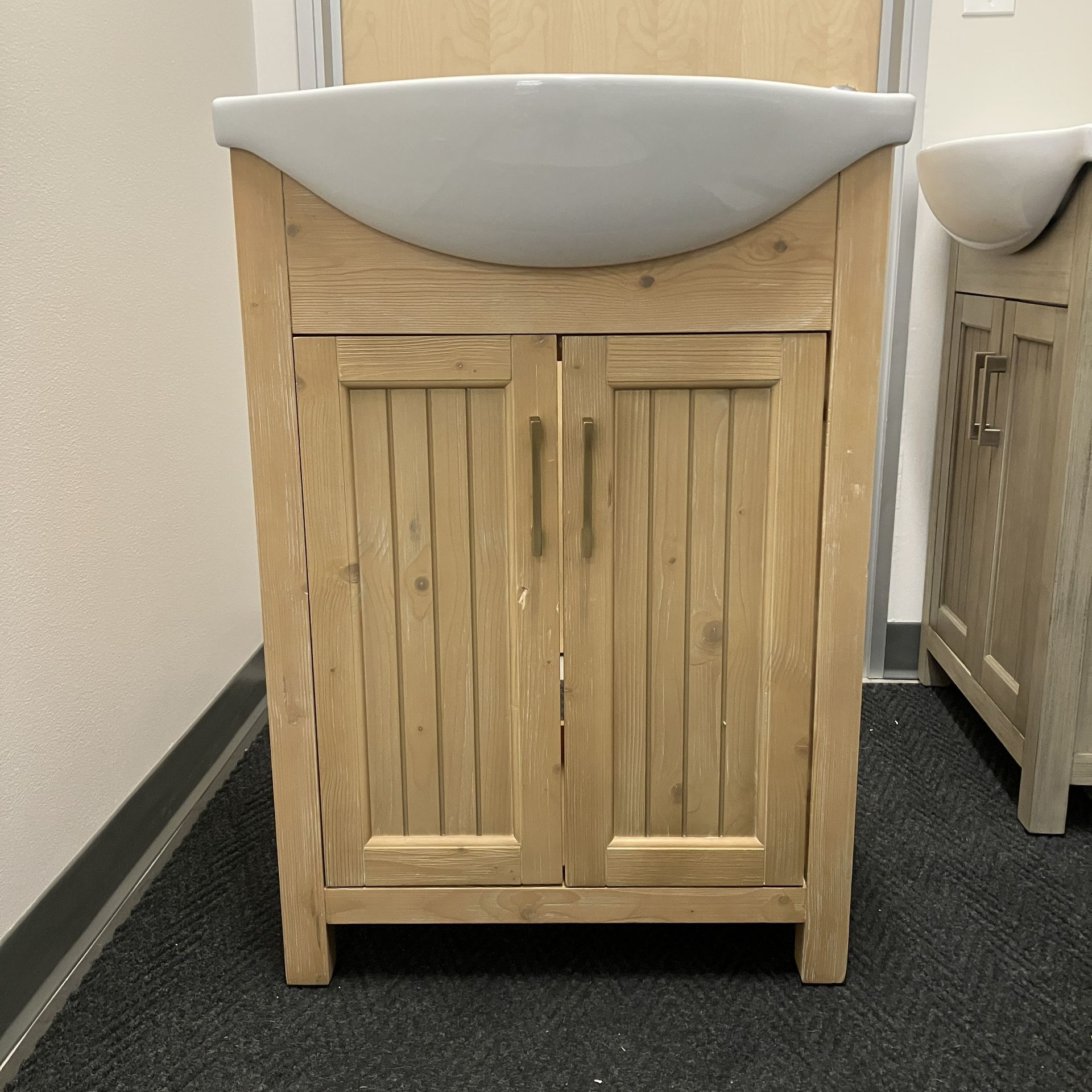 24" Solid Wood Bathroom Vanity Cabinet with Ceramic Sink (Open-box)