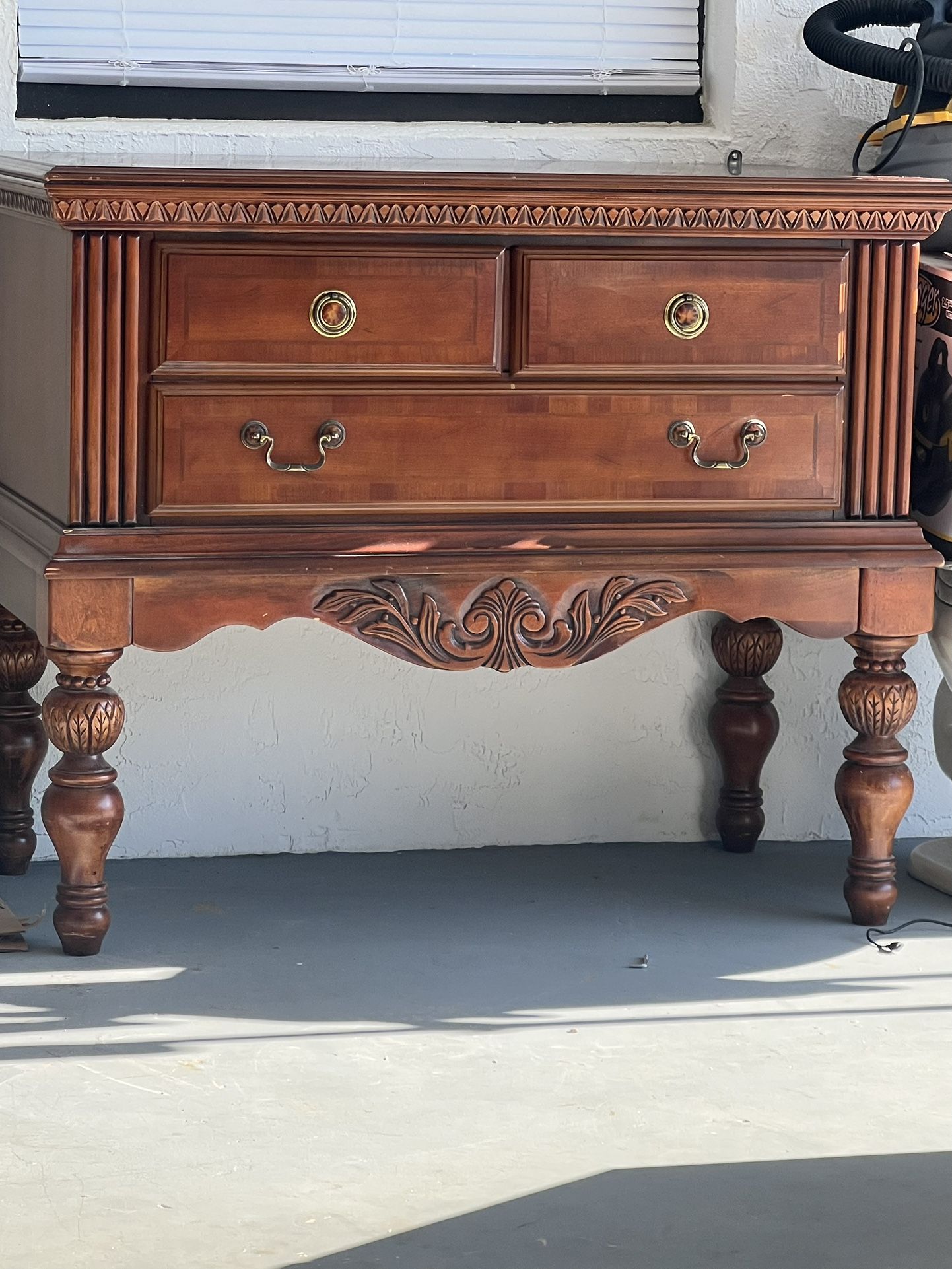 Vintage Wooden Side Table with Open Drawer