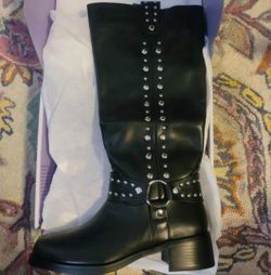 NEW BLACK STUDDED MOTO BOOTS