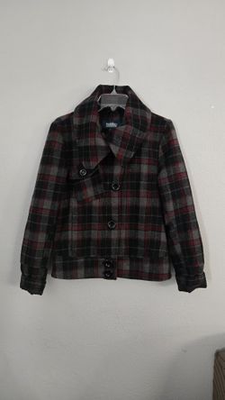Sebby Women Red Black Plaid Peacoat Jacket