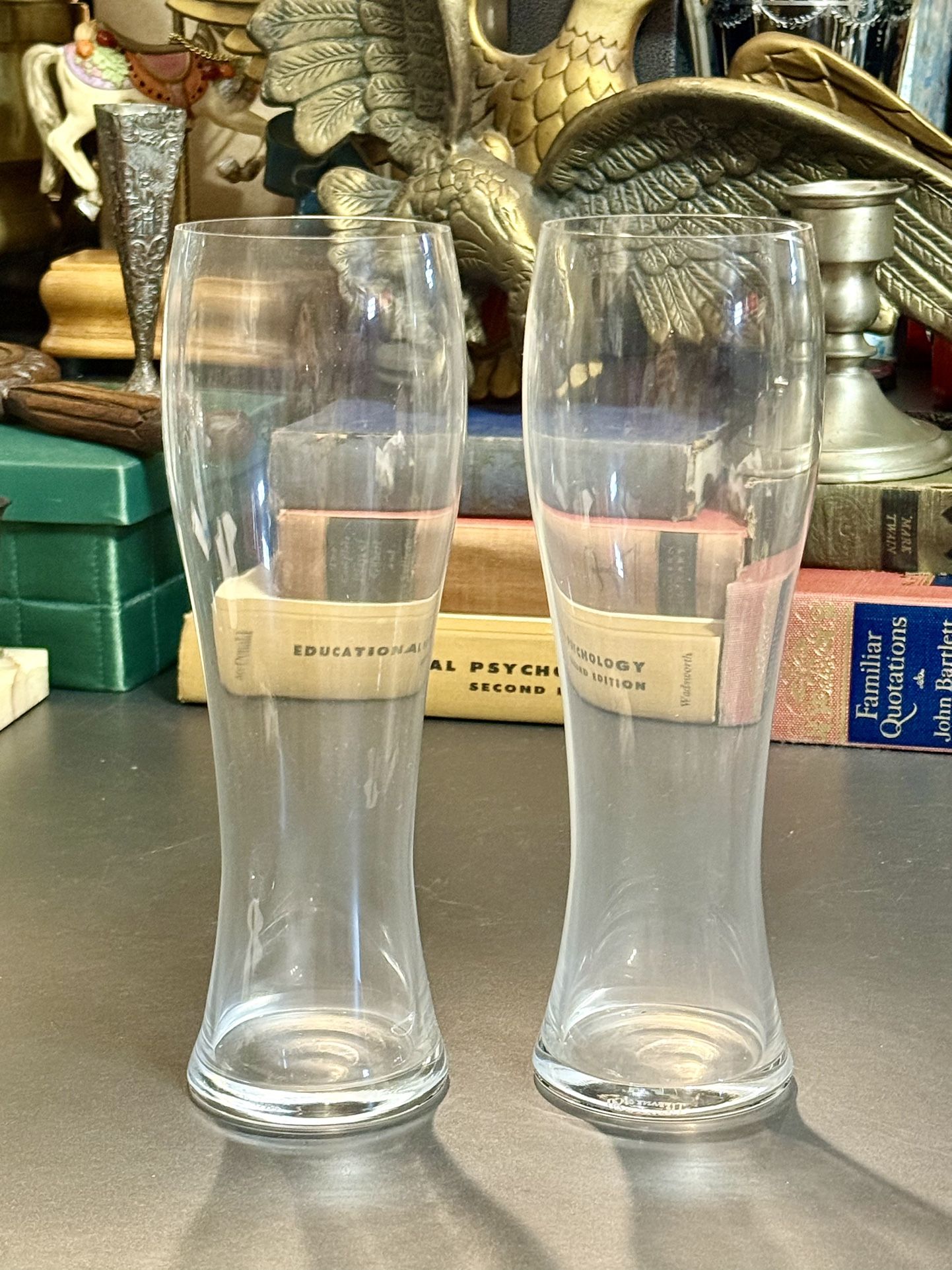 Set Of 2 Tiffany & Co Crystal Wheat Beer Pilsner Glasses Gym Locker 9.5” Pair